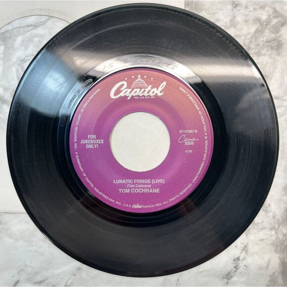 Tom Cochrane Washed Away / Lunatic Fringe (Live) 45 Rock Capitol Jukebox 57987 - Picture 6 of 6
